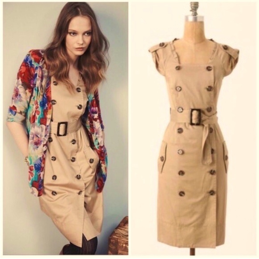 Moulinette Soeurs Anthropologie Khaki Safari Trench Military Shirt Dress 2 read - Picture 1 of 2